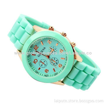 Geneva watch, jelly colorful silicon watch with stonesNew